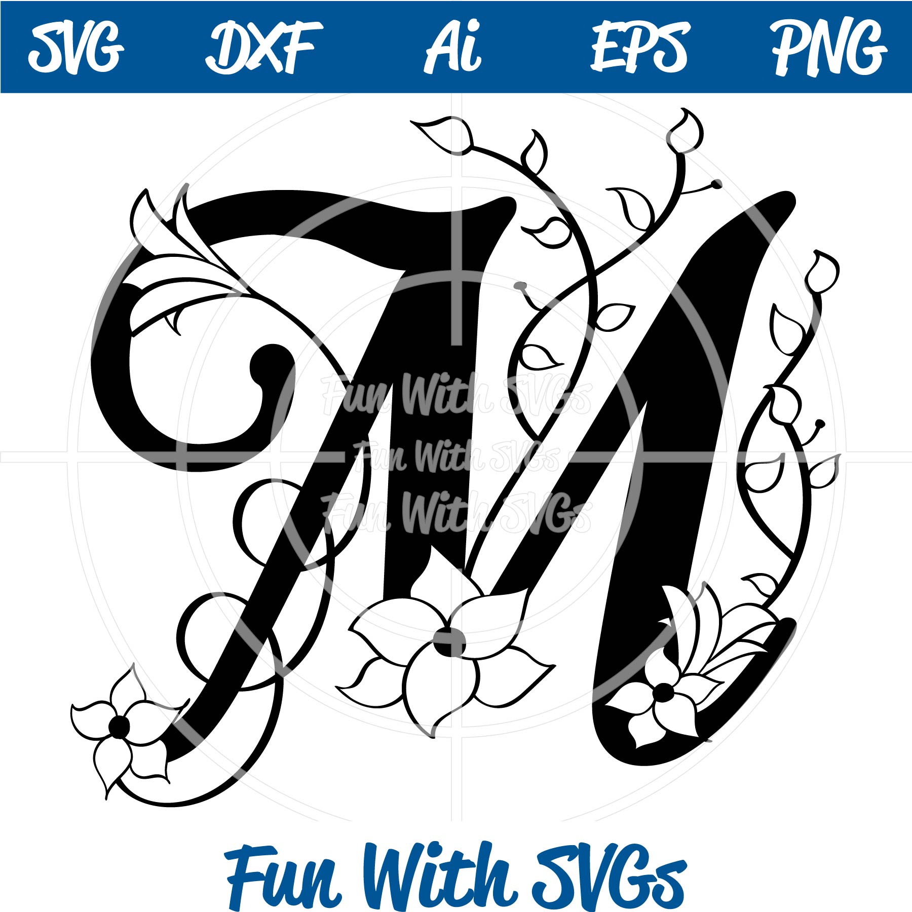 Letter M Monogram Samantha Font SVG ~ Fun With SVGs