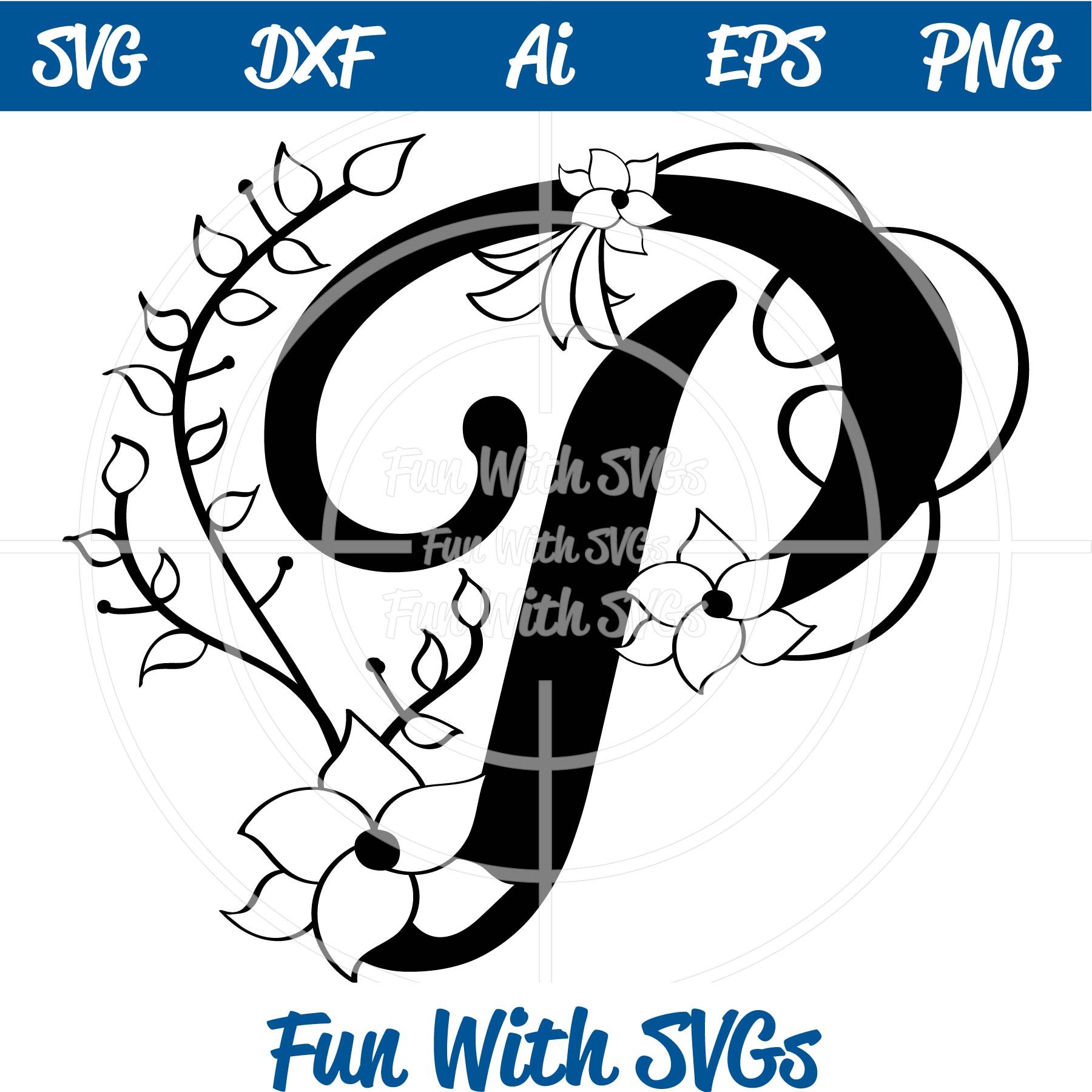 Download Letter P Monogram Samantha Font SVG ~ Fun With SVGs